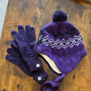 Purple Knit Hat and Gloves Set for women